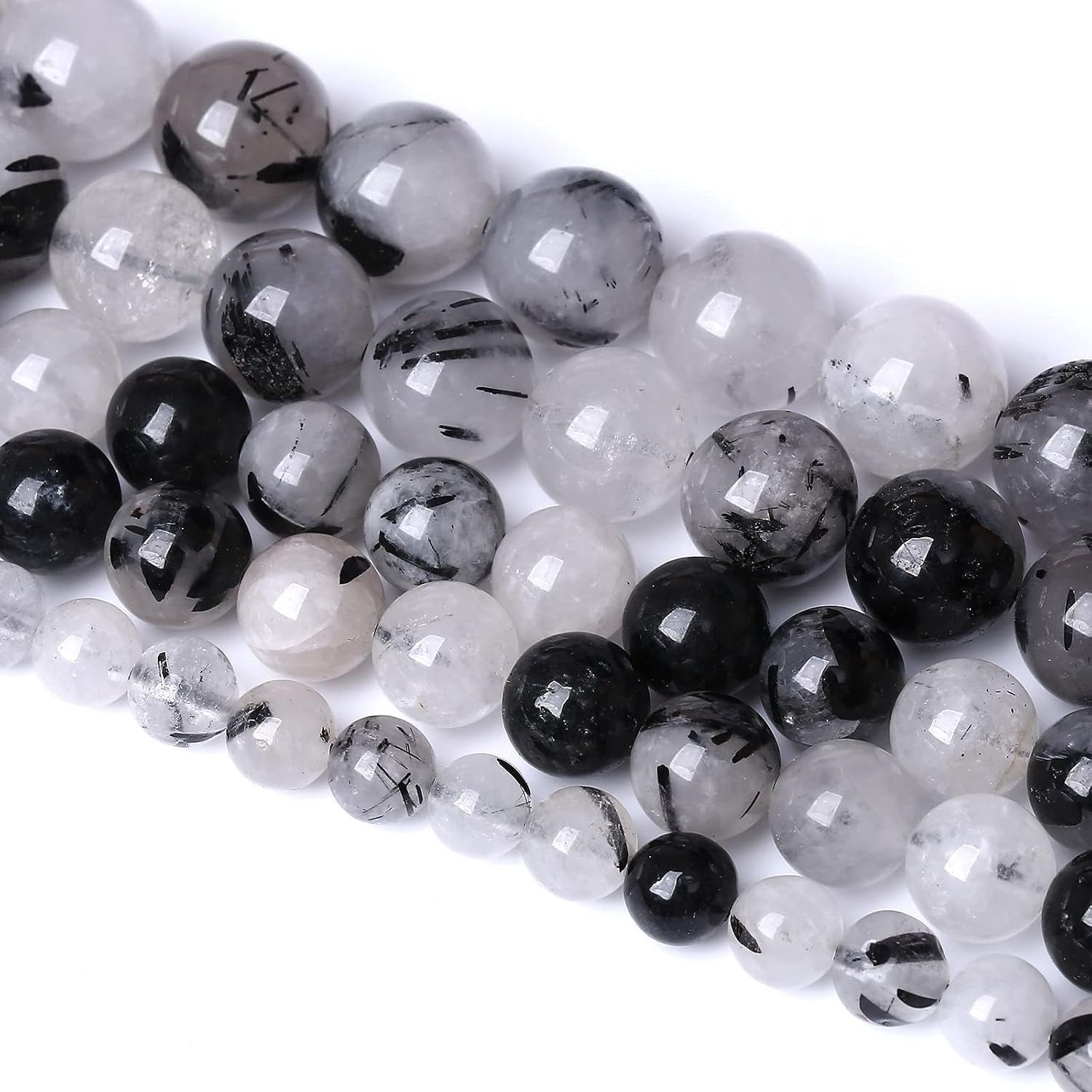8MM 45PCS Natural Crystal Stone Black Rutile Quartz Gemstone 2A Grade Loose Beads for Jewelry Making DIY Bracelet Necklace Semi Precious Beads 1 Strand
