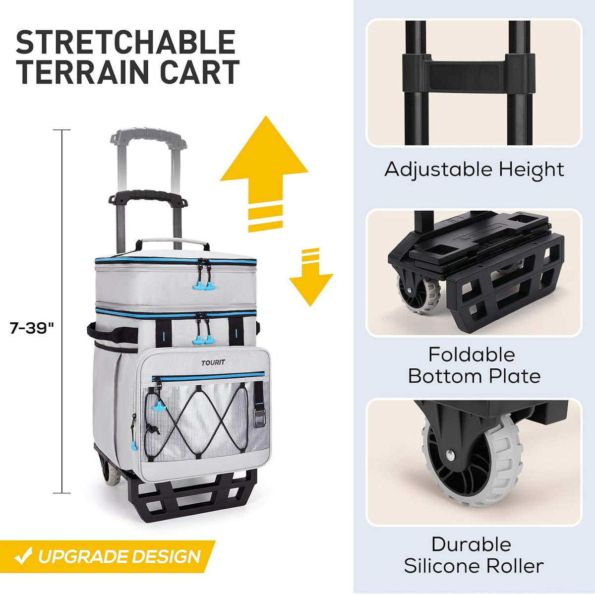 TOURIT Collapsible Rolling Cooler with Wheels, 12H Insulated & Waterproof