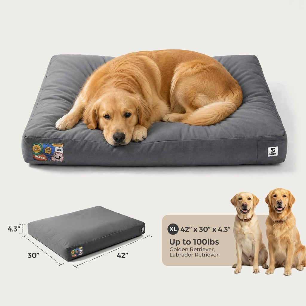 Sytopia 42-Inch Waterproof Outdoor Dog Bed for Large Dogs, Heavy Duty Orthopedic Egg Crate Foam Pet Bed with Durable Fabric and Removable Washable Cover for Patio, Camping and Travel, Grey