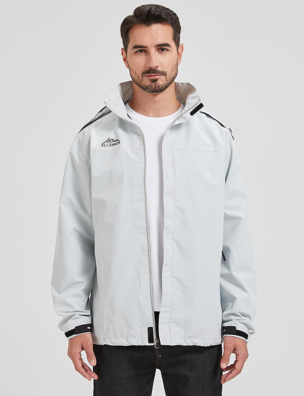 ELLSWOS Men's Lightweight Waterproof Rain Jacket with Detachable Hood