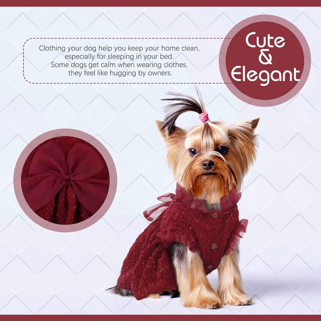 Kuoser Dog Dress, Princess Puppy Tutu with Bow-Knot, Red Dog Dresses XS