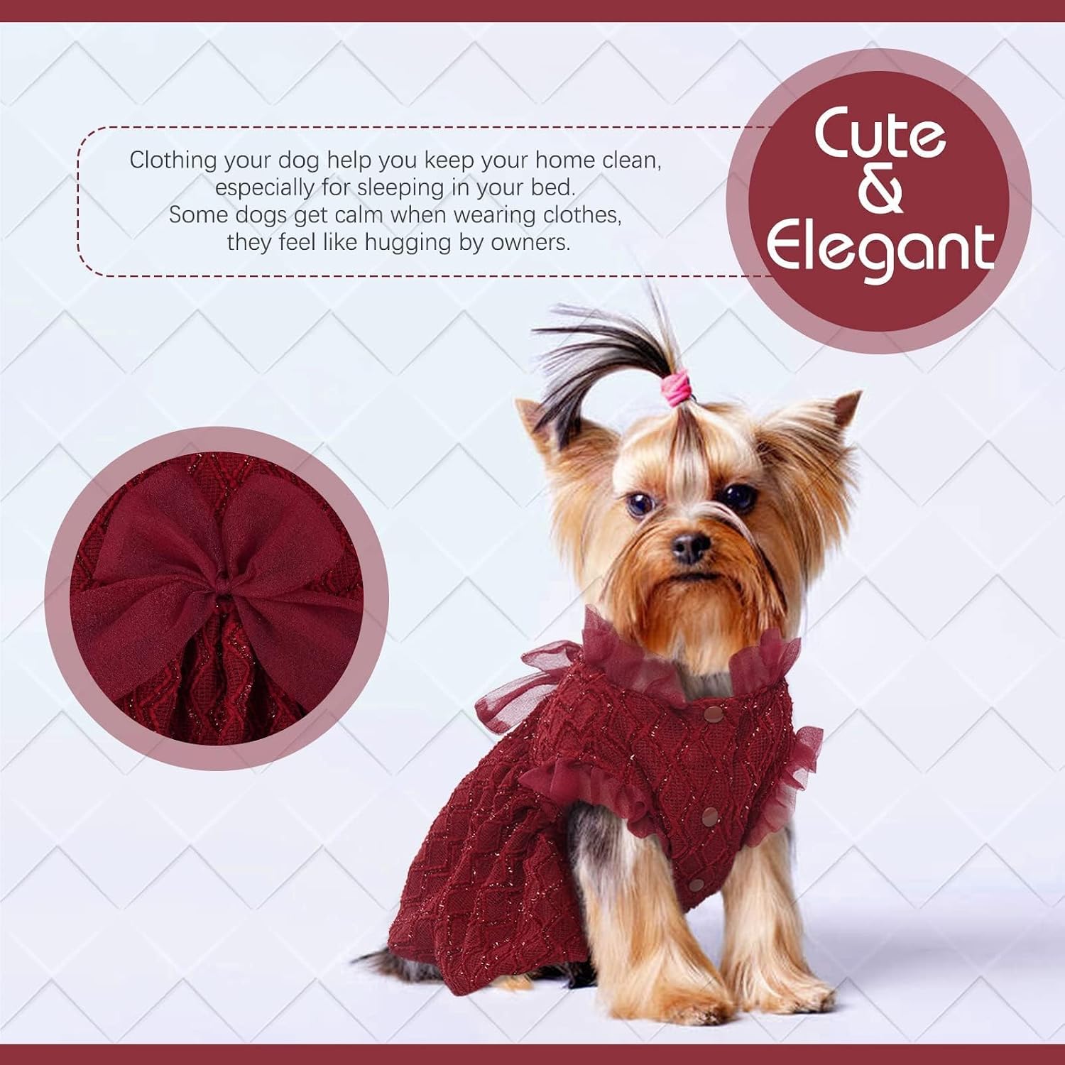 Kuoser Dog Dress, Princess Puppy Tutu with Bow-Knot, Red Dog Dresses XS