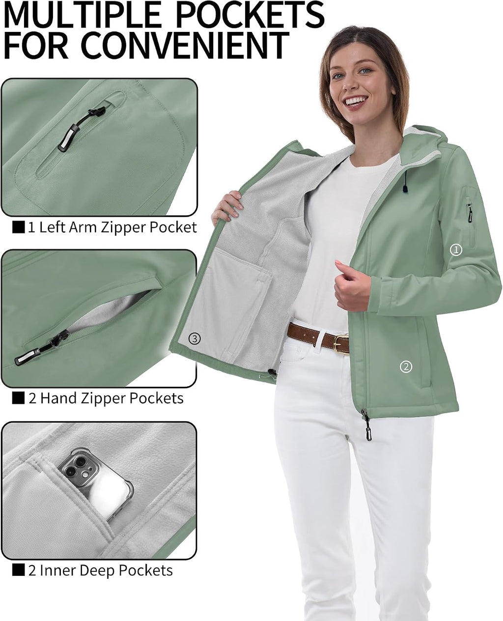 Outdoor Ventures Women's Softshell Jacket Fleece Lined Waterproof Rain Coat