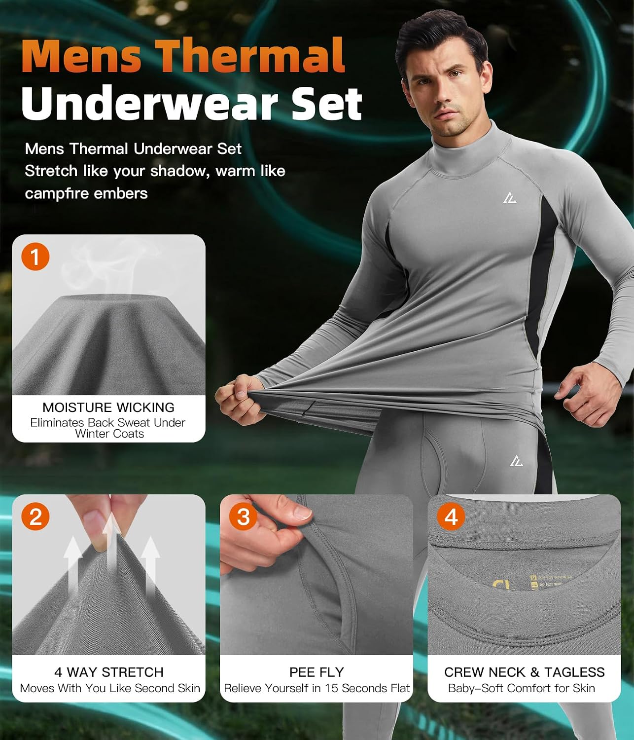 Mens Thermal Underwear Long Johns Set Cold Weather Hunting Base Layer