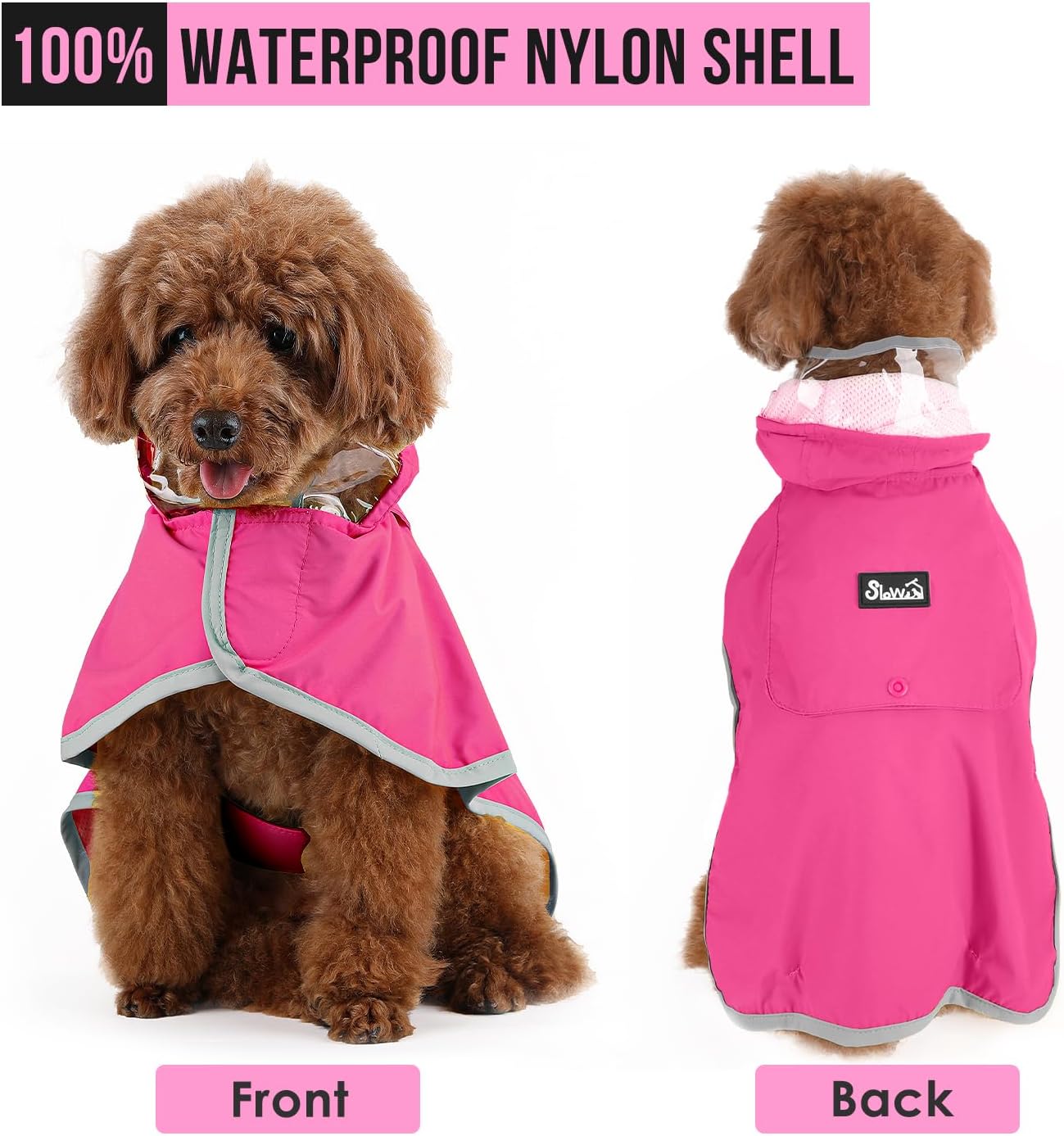 Lukovee Dog Raincoat, Waterproof Rain Jacket, Clear Hood & Reflective Rim