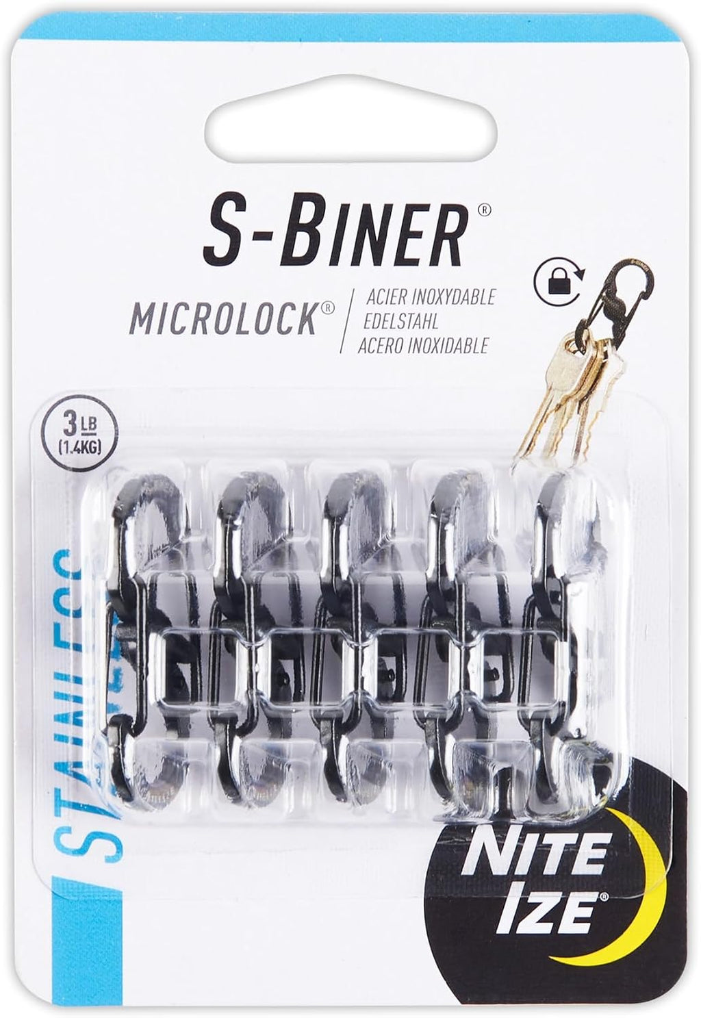 Nite Ize S-Biner MicroLock Stainless Steel - Durable Key Holder Carabiner Clip - S-Biner with Locking Gates - Durable & Strong Mini Carabiners for Keychain Accessories - Black (5 Pack)
