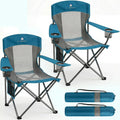 2 Pack Camping Chairs for Adults,Oversized Mesh Back Lawn Chair with Cup Holder, Side Pocket&Bag for Outdoor,Beach,Picnic,Fishing,and Sports,Breathable,Heavy Duty,Blue