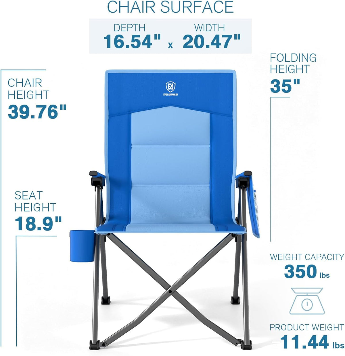 EVER ADVANCED Reclining Camping Chairs for Adult Supports 350lbs Blue