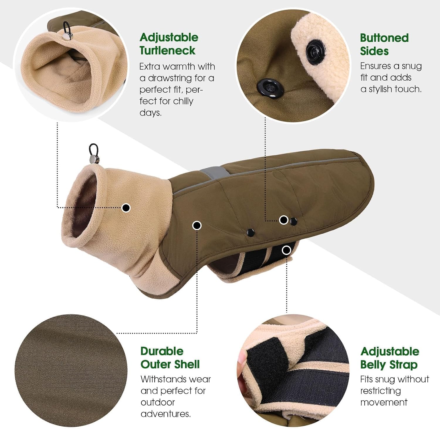 ASENKU Dog Coat Turtleneck Dog Winter Jacket for Small Medium Large Dogs