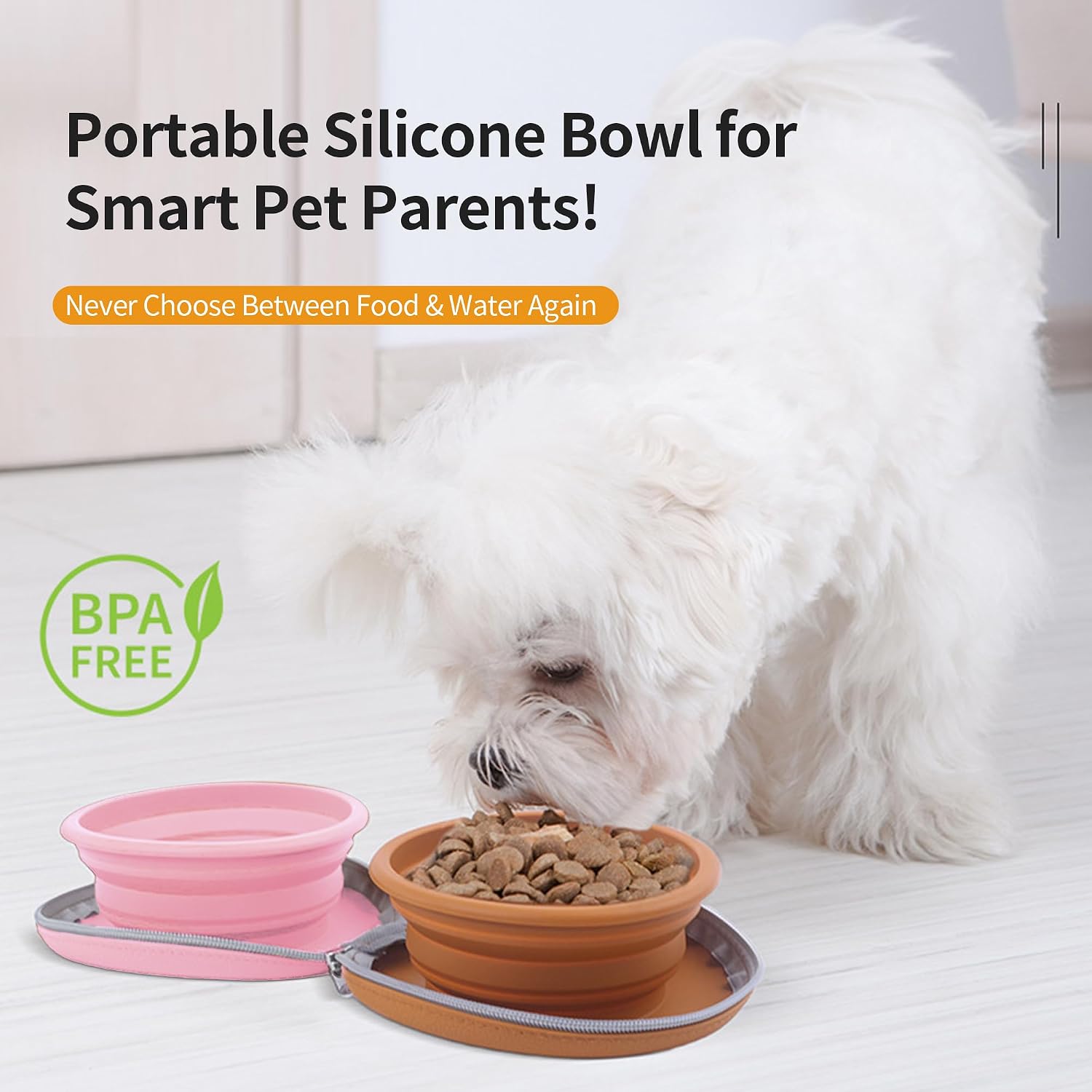 Collapsible Dog Bowls, 2-in-1 Pet Food Water Feeder Brown Pink