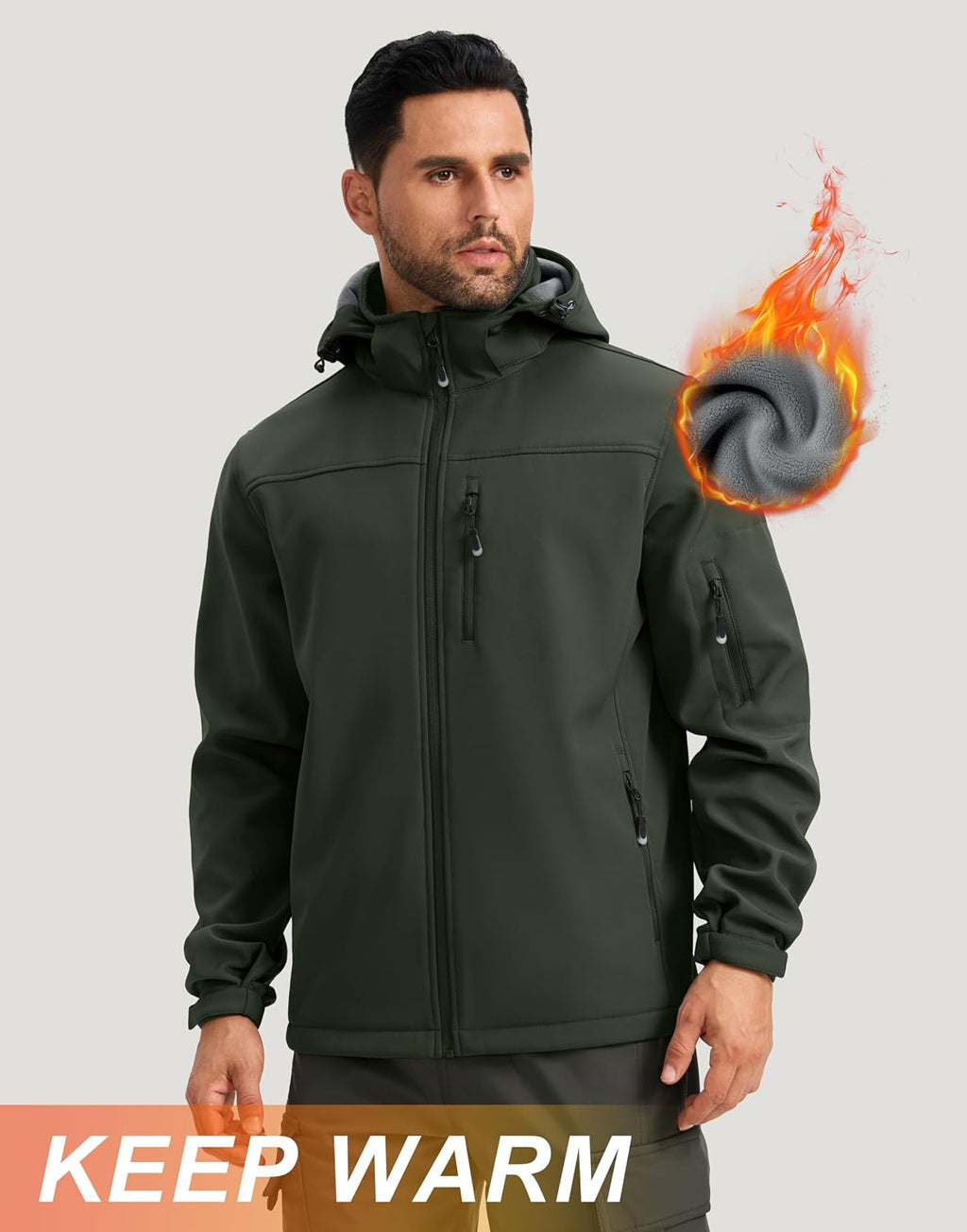 Pudolla Men's Softshell Jacket Hooded Fleece Lined Coats for Outdoor Work