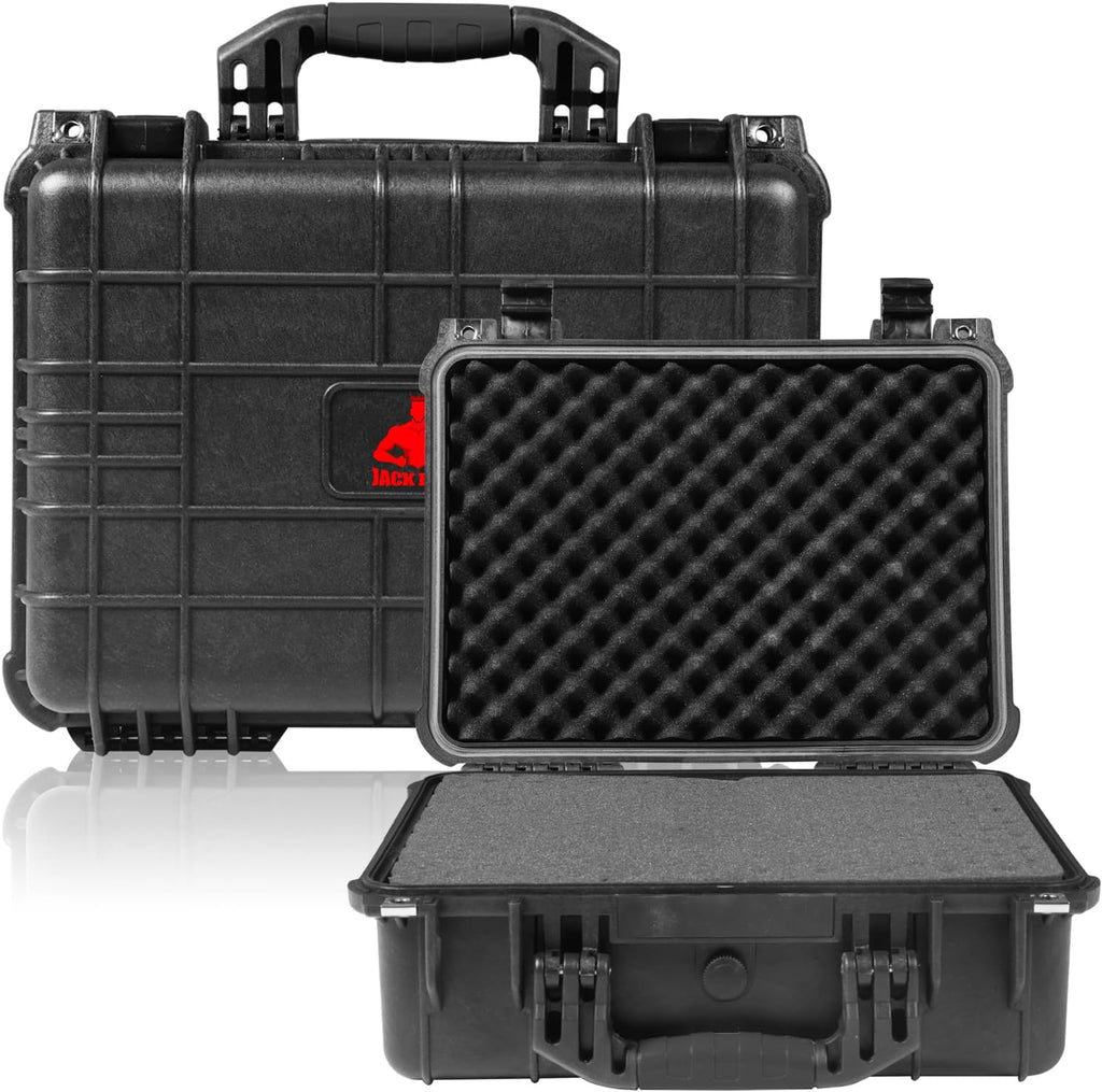 Jack Boss Hard Case, 13.6x11.4x6 Inch Portable Weather Waterproof Protective Camera Case with Customizable Foam, Fit Use of Drones, Camera, Equipments,Black