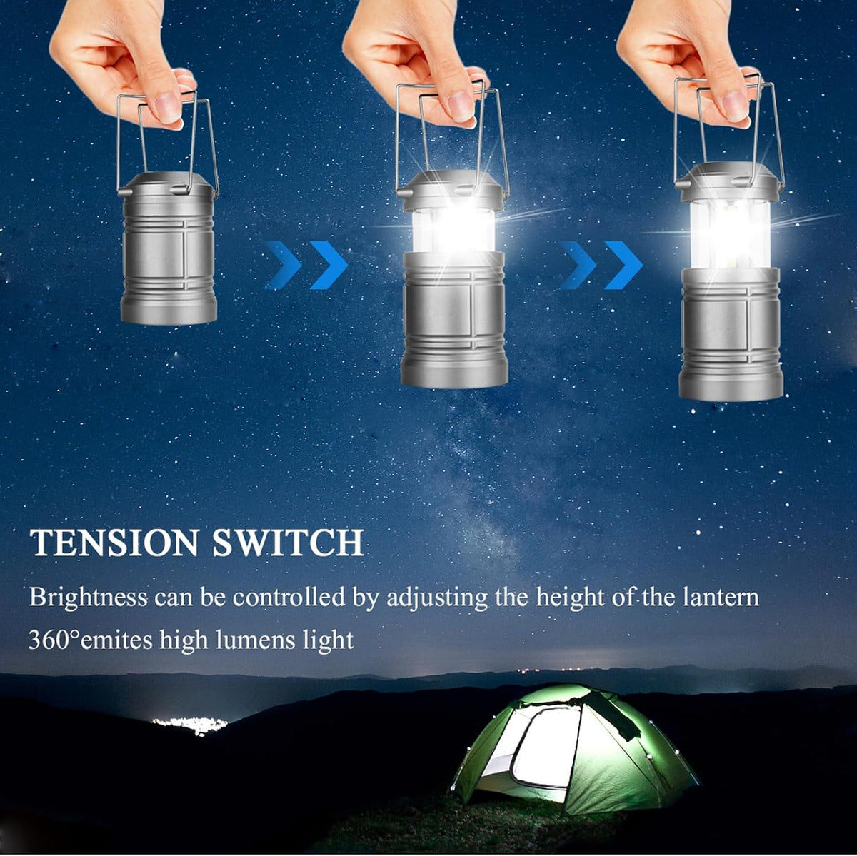 LED Camping Lantern, Battery Powered Hanging Lantern for Outdoor Camping Emergency Power Outages, 4 Pack