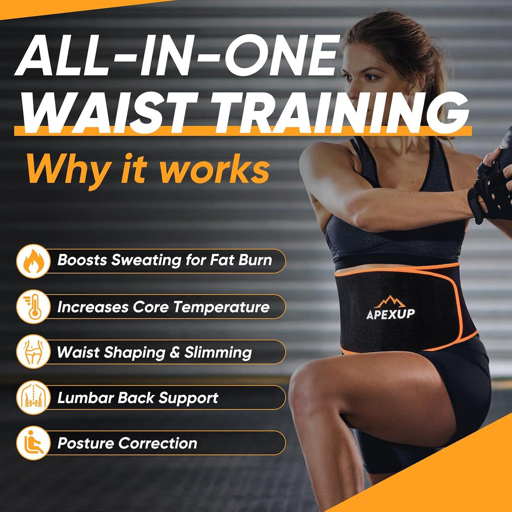 APEXUP Waist Trainer for Women Lower Belly Fat, Men Sweat Band, Stomach Wrap, Waist Trimmer with Removable Lumbar Support