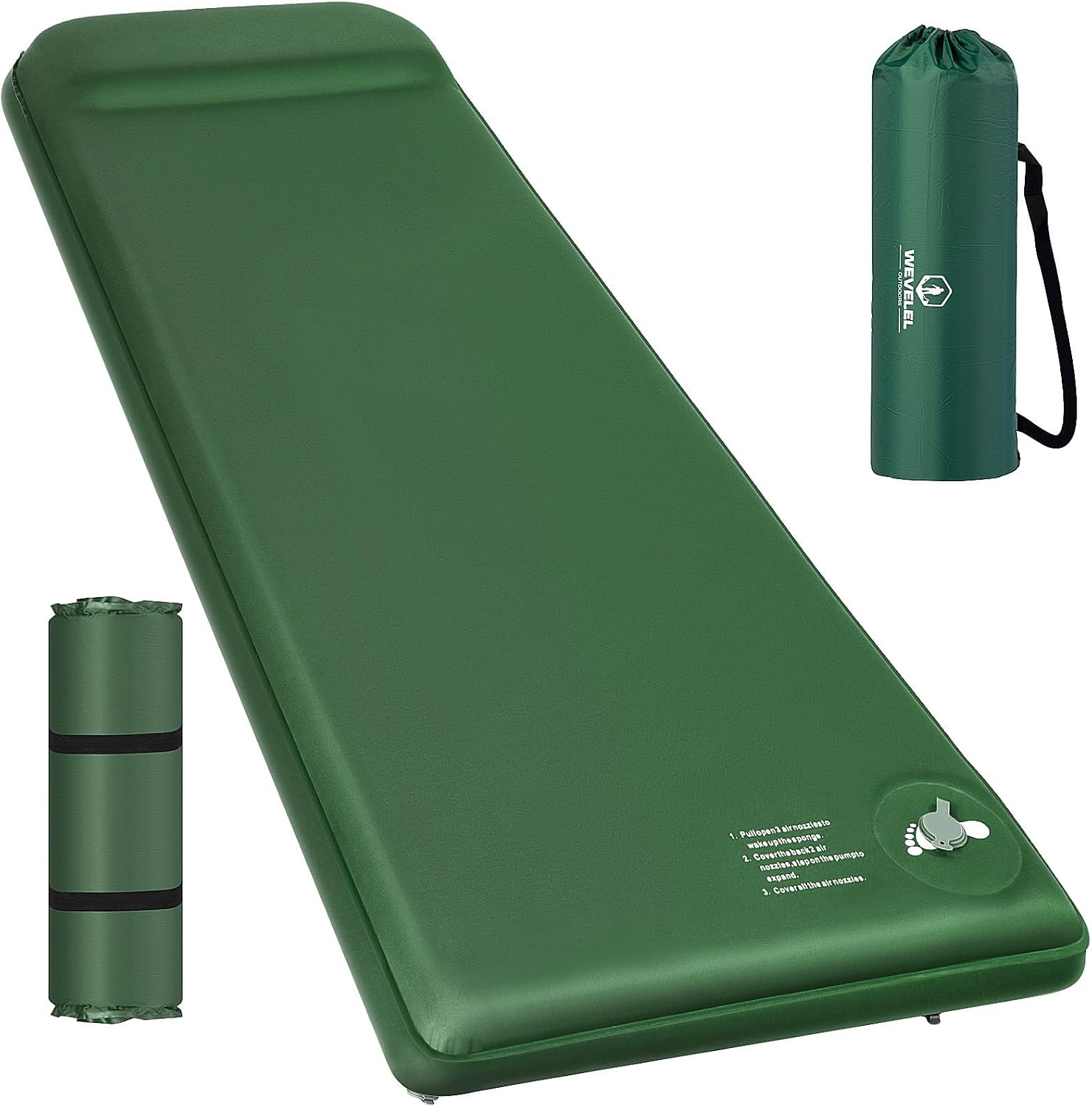 Wevelel Memory Sleeping Pad, 3.1" Ultra-Thick Foam Sleeping Mats for Camping, Easy Inflate&Deflate,9.5 R-Value Insulated Camping Mattress Pad with Pillow, for Car Travel Tent