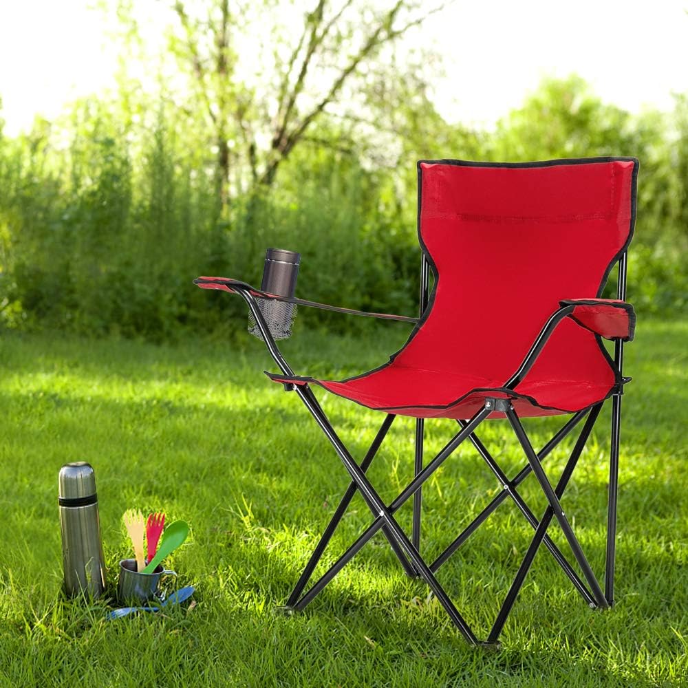 Camping Folding Chair,Portable Folding Chair with Arm Rest Cup Holder and Carrying and Storage Bag for Outdoor, Camp, Indoor, Patio, Supports 330lbs (Red, Modern)