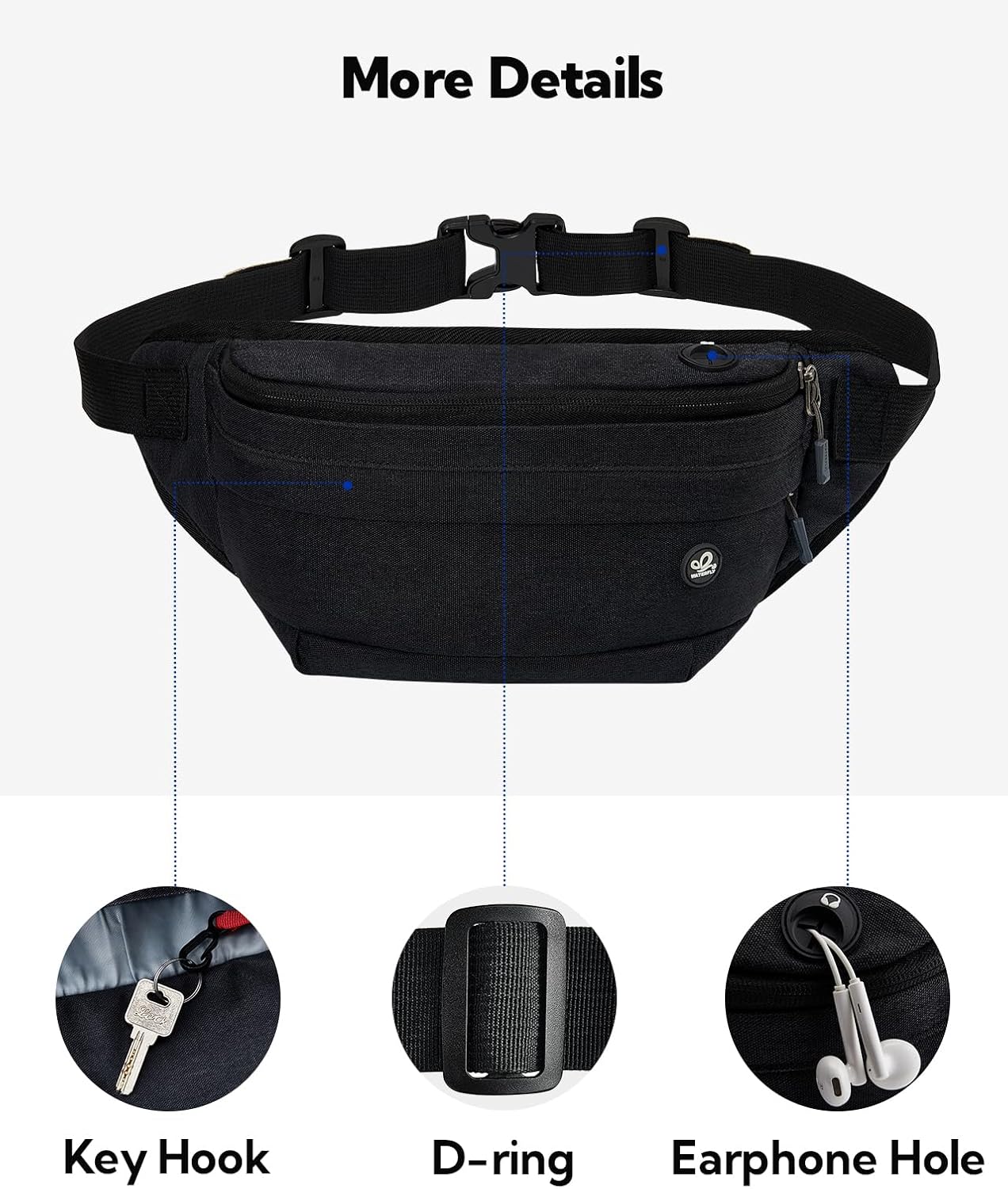 WATERFLY Fanny Pack Waist Bag: Large Crossbody Fannie Bum Belt Bag Hip Phanny Pack for Men Women Outdoor Sport Hiking Traveling Walking