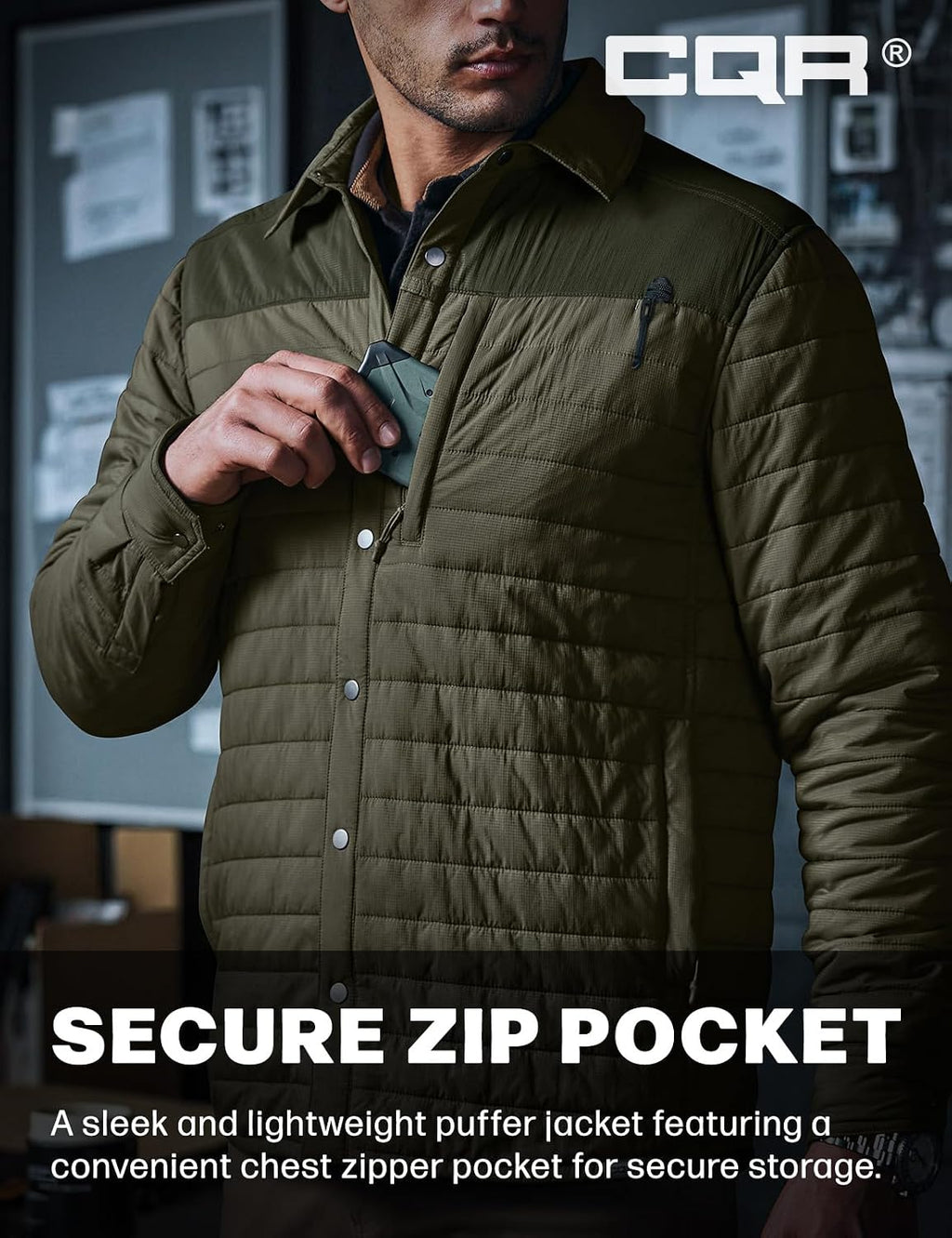 CQR Men's Lightweight Warm Insulated Jacket, Windproof Water Resistant Winter Active Coat for Hiking Work Outdoor Tactical