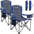 Romswi Oversized Camping Chairs,Heavy Duty Support 500 LBS,Padded Back & Arm Sport Chairs, Cup Holder Cooler Bag, Collapsible Folding Chairs for Outdoor, Fishing & Garden, Blue,2-Pack
