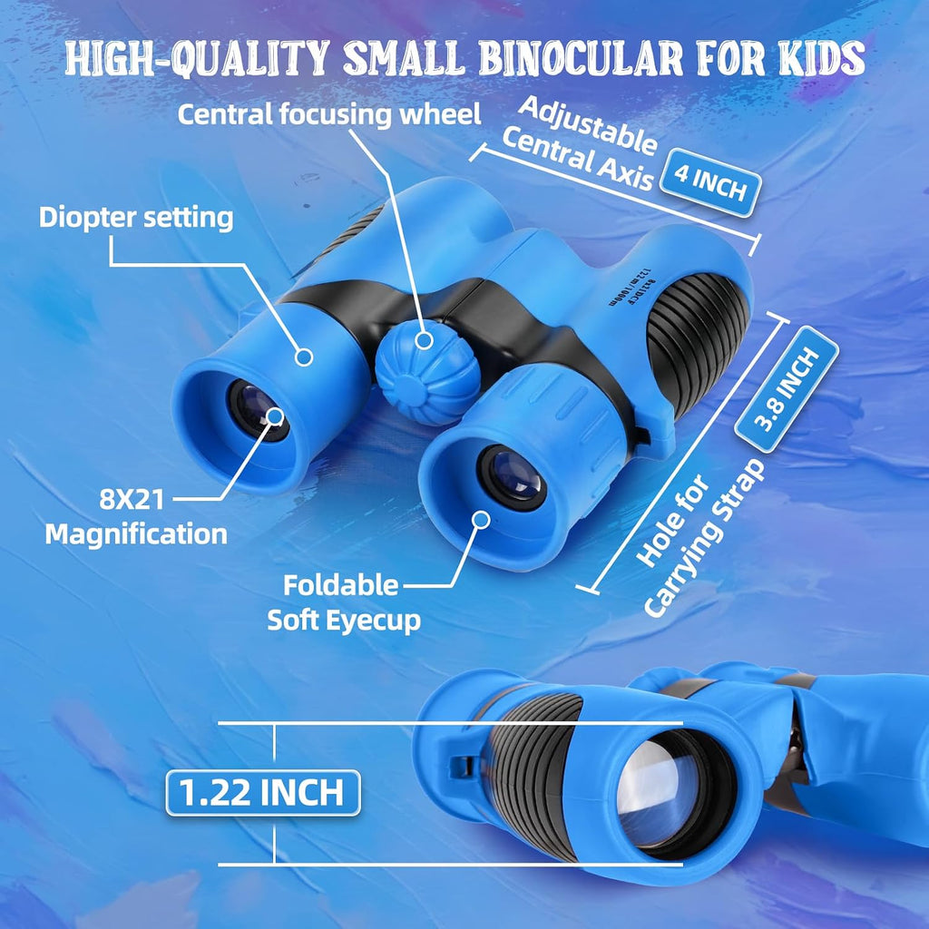 Portable Kids Binoculars 8x21 - Compact Shockproof Real Binoculars for Kids