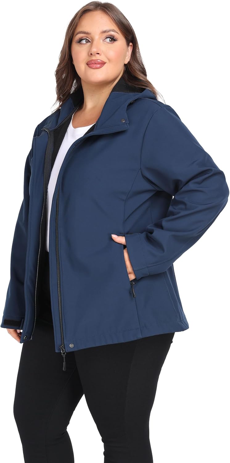 wantdo Women's Plus Size Softshell Jackets Hooded Fleece Lined Windbreaker