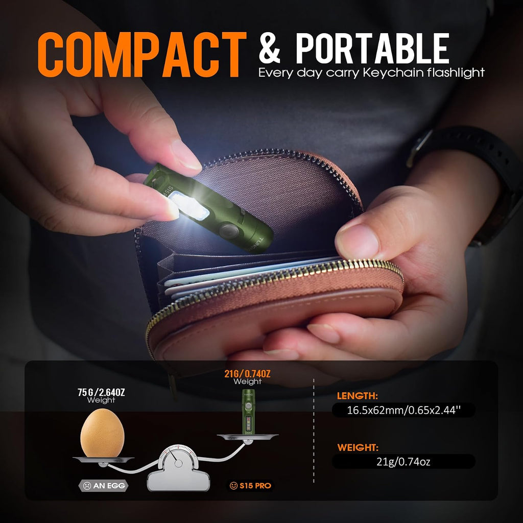 S15PRO Rechargeable keychain Flashlight,750 Lumen Mini light with COB