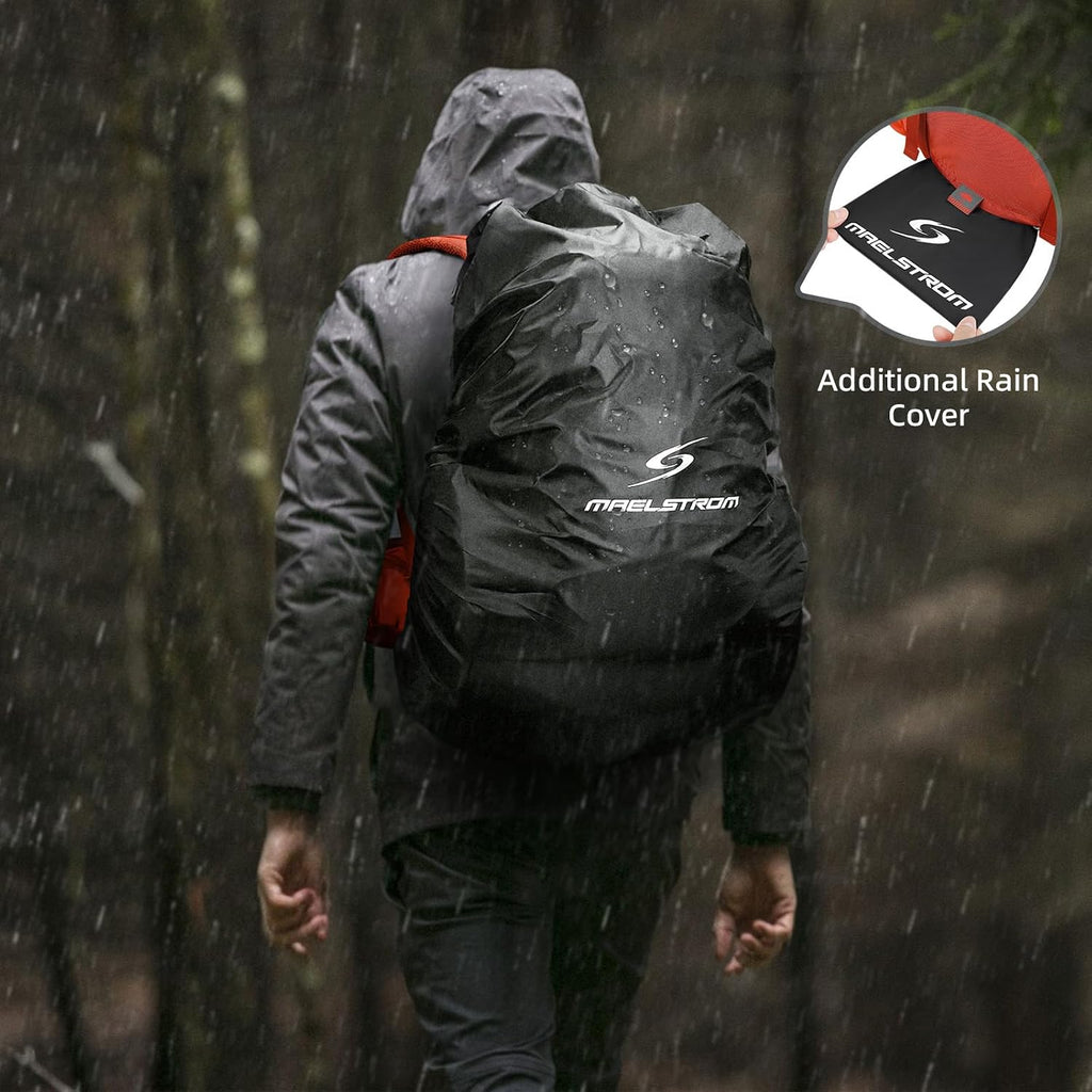 Maelstrom 40L Waterproof Hiking Backpack, Lightweight Travel Daypack | Rain Cover,Hydration-Ready, Tripod Straps, Load Compression, Survival Whistle, Perfect For Men, Women,Camping,Travel