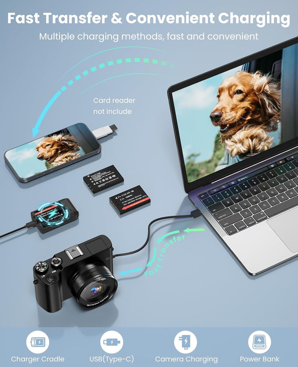 4K Digital Camera for Photography Autofocus, 64MP Dual-Lens Vlogging Camera for Video Anti-Shake, 3'' Selfie Flip Travel Cameras for YouTube, 16X Zoom Digital Camera with Flash Dial Battery Stand