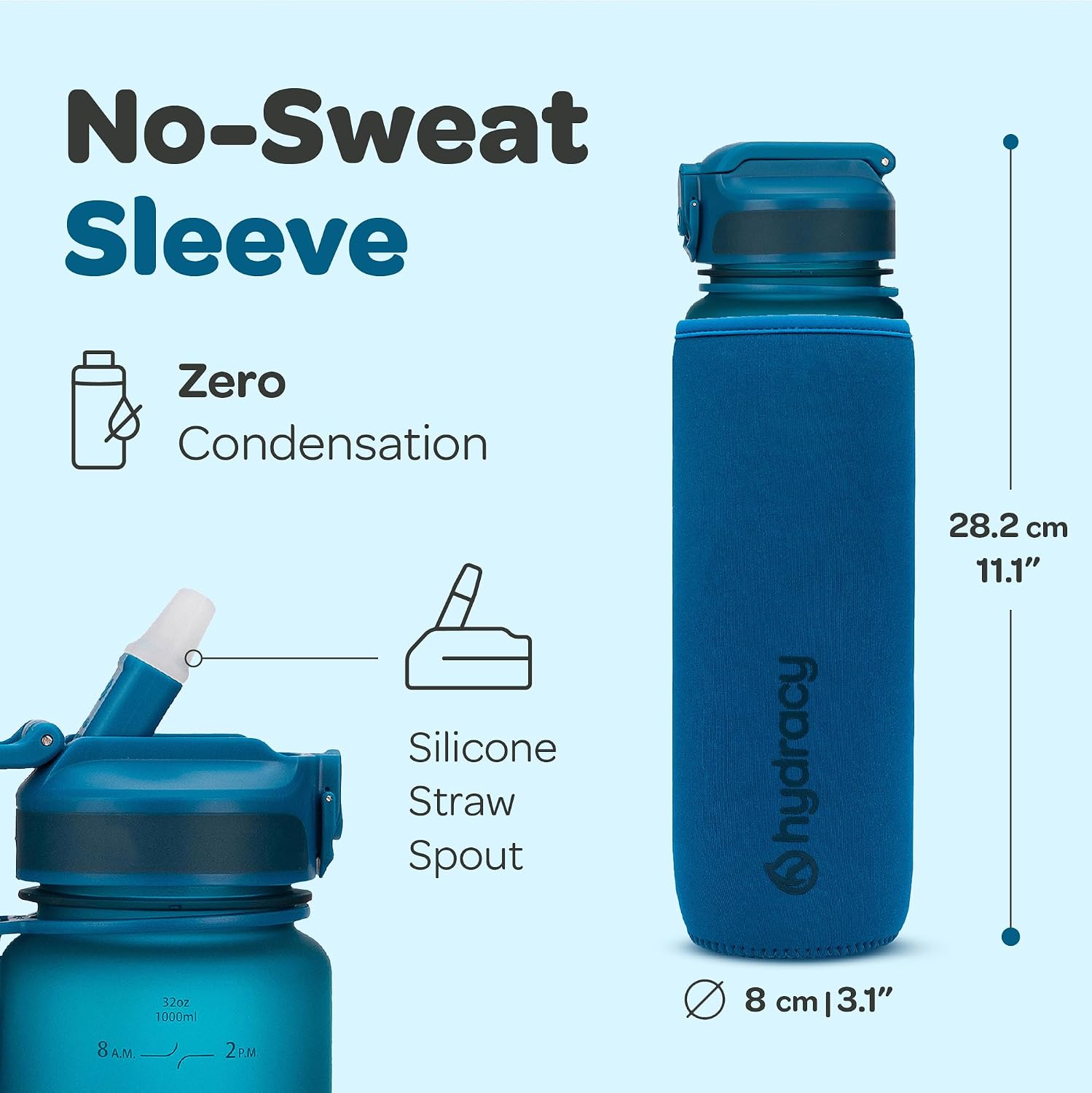 Hydracy Motivational Water Bottle with Time Marker and Straw Lid 32 oz