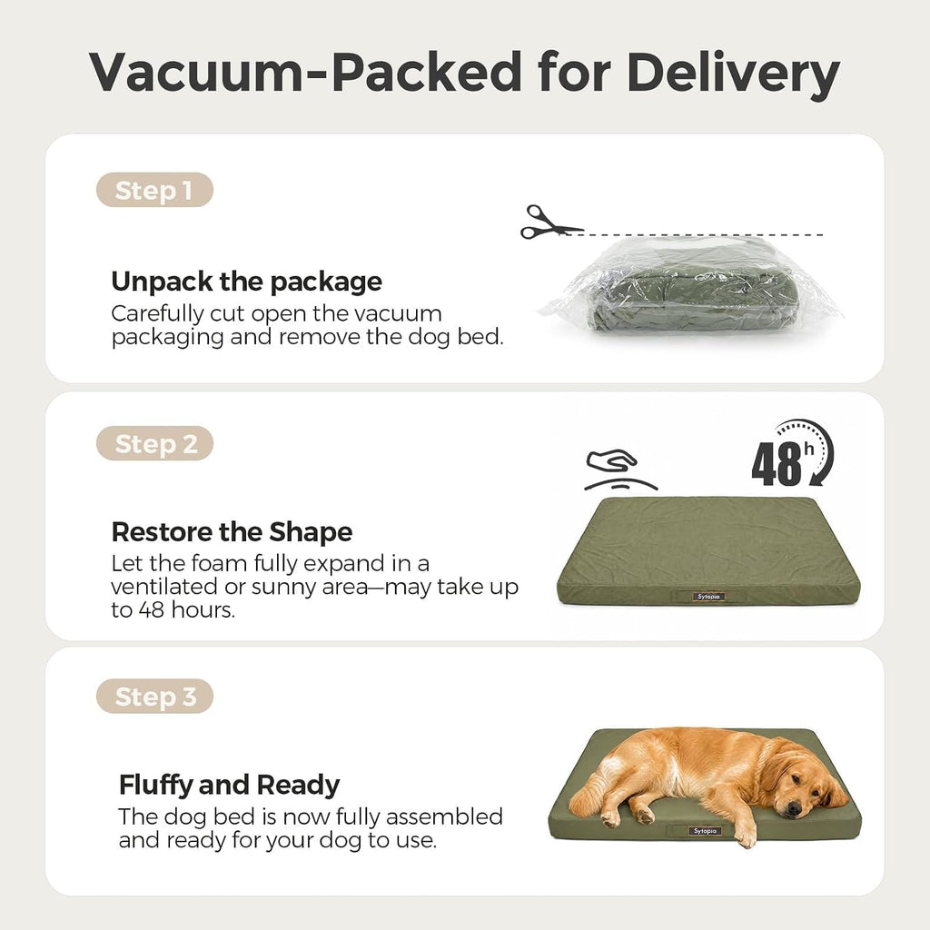 Sytopia Outdoor Dog Bed for Large Sized Dogs, 42“ Canvas Waterproof Pet Bed with Removable Washable Cover, XL Cooling Mat for Patio, Crate, Camping, Travel & Home, Green