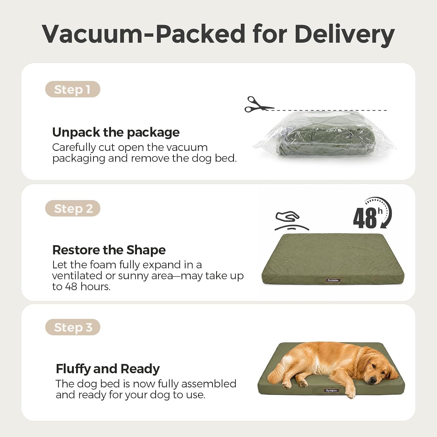 Sytopia Outdoor Dog Bed for Large Sized Dogs, 42“ Canvas Waterproof Pet Bed with Removable Washable Cover, XL Cooling Mat for Patio, Crate, Camping, Travel & Home, Green