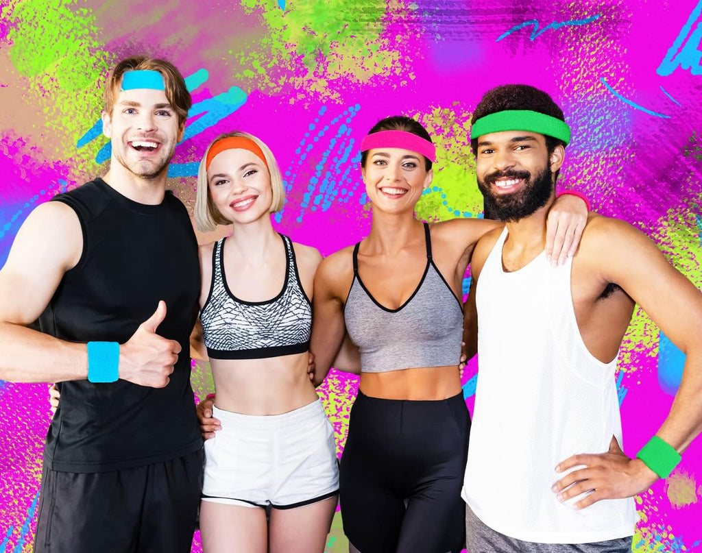 80s Sweatband, Sports Headband and Wristbands, Sweat Bands Neon Colors, 80s Party, Sweatbands for Women, Colorful Sweatband Set