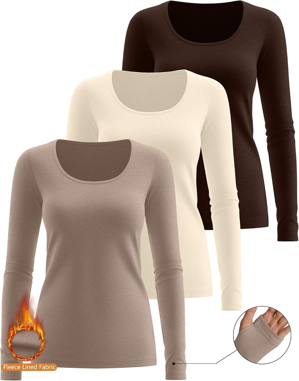 Riyiper 3 Pack Women's Thermal Long Sleeve Shirts Scoop Neck Top