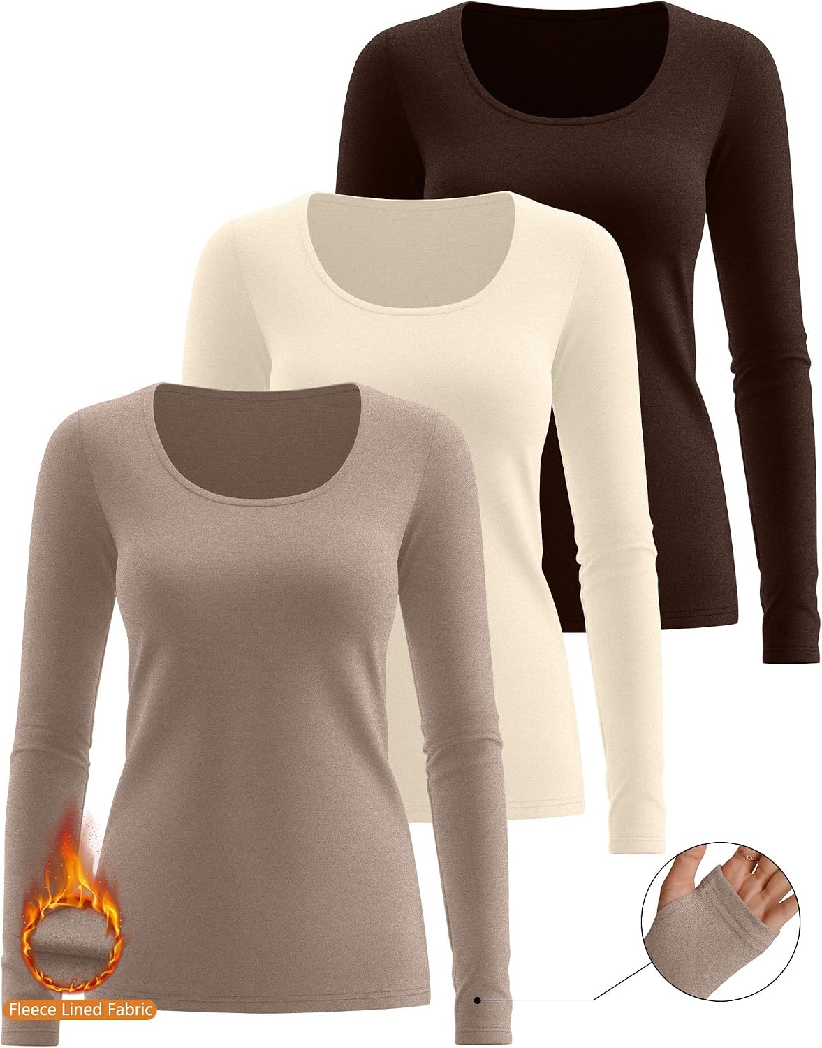 Riyiper 3 Pack Women's Thermal Long Sleeve Shirts Scoop Neck Top