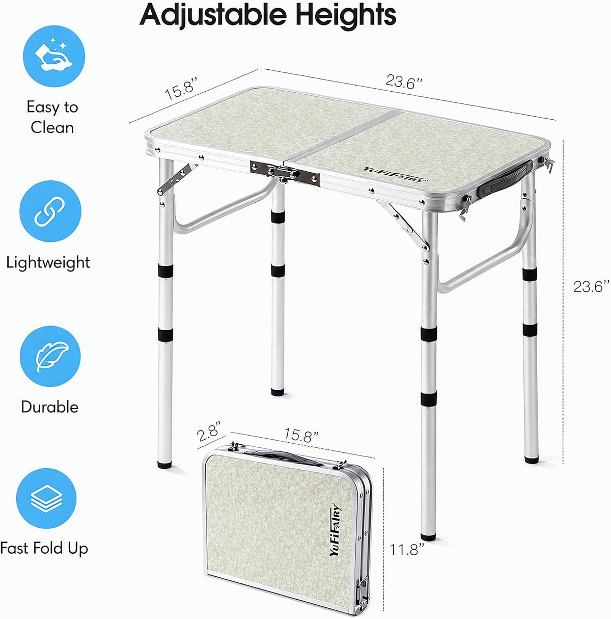 Folding Camp Table Small, 24"Lx 16"W Adjustable Height Small Folding Table