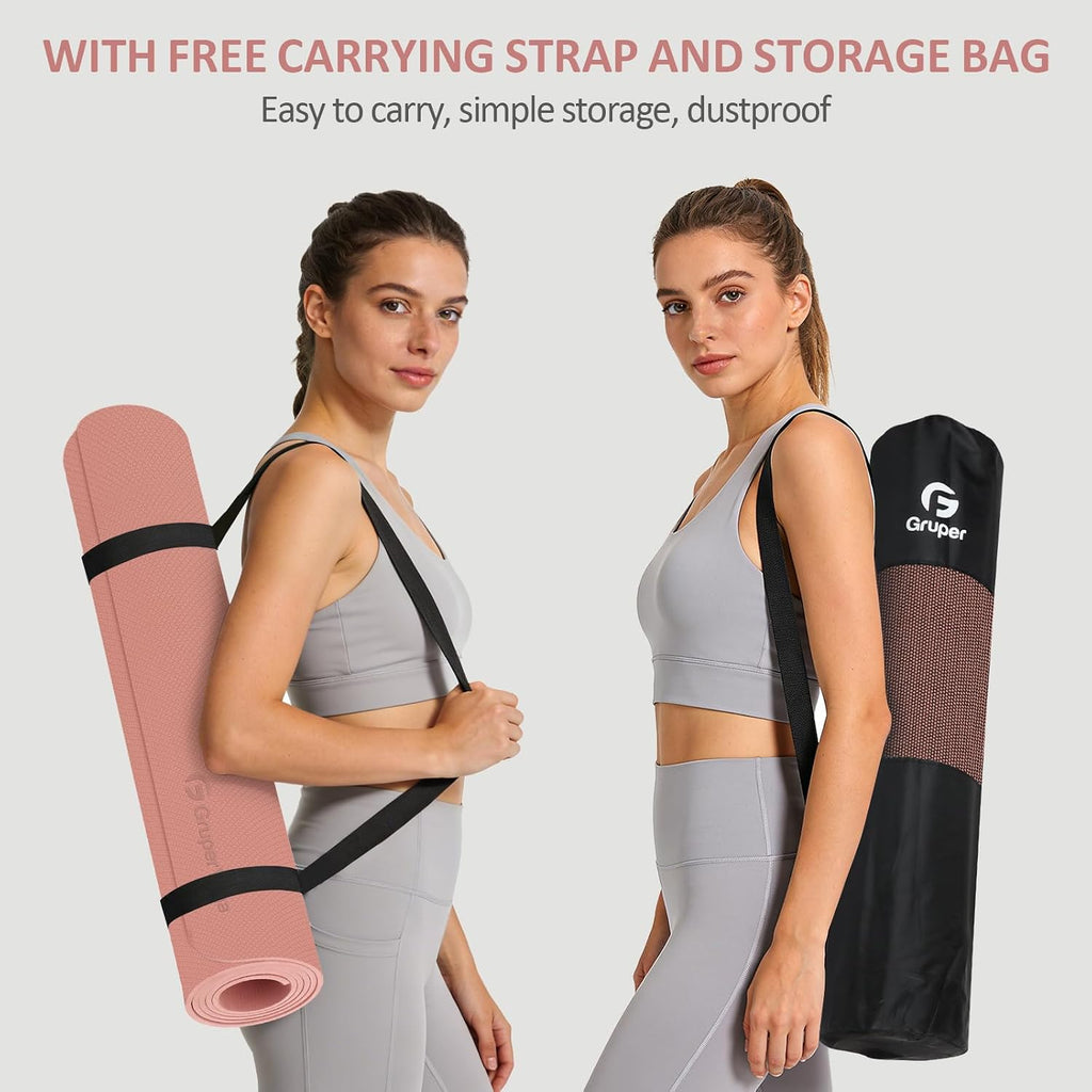 Gruper Yoga Mat Non Slip, Anti-Tear Workout Mat with Carrying Strap and Bag