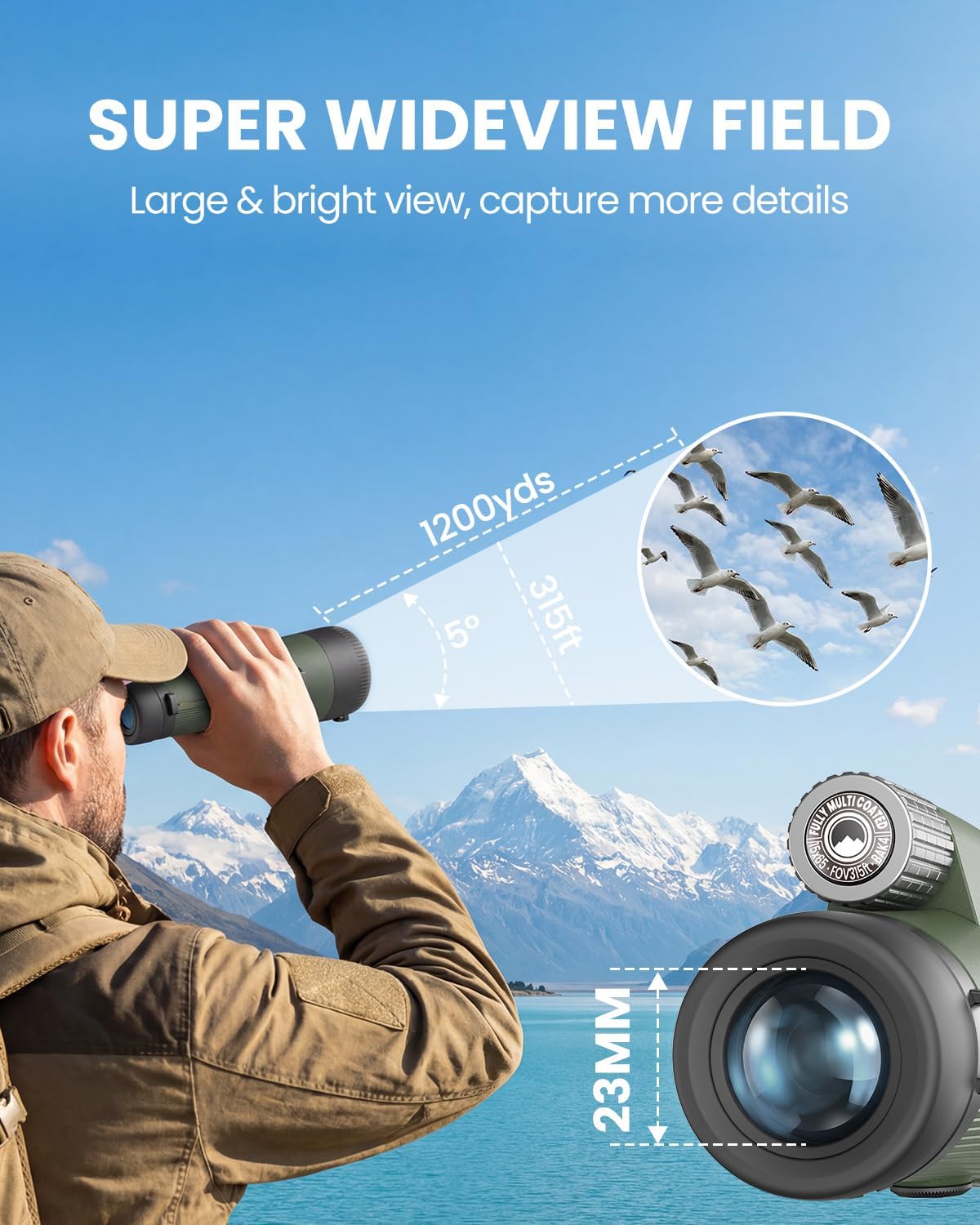 15x65 Monoculars for Adults High Powered 65mm Waterproof Fogproof Telescope
