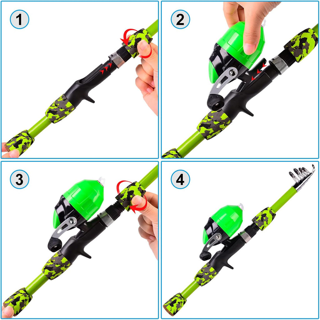 PROBEROS Kids Fishing Pole - Portable Telescopic Fishing Rod and Reel Combo Kit - Spincast Fishing Reel Casting Rods with Lures Lines Tackle Box and Bag for Boys Girls Youth Fishing