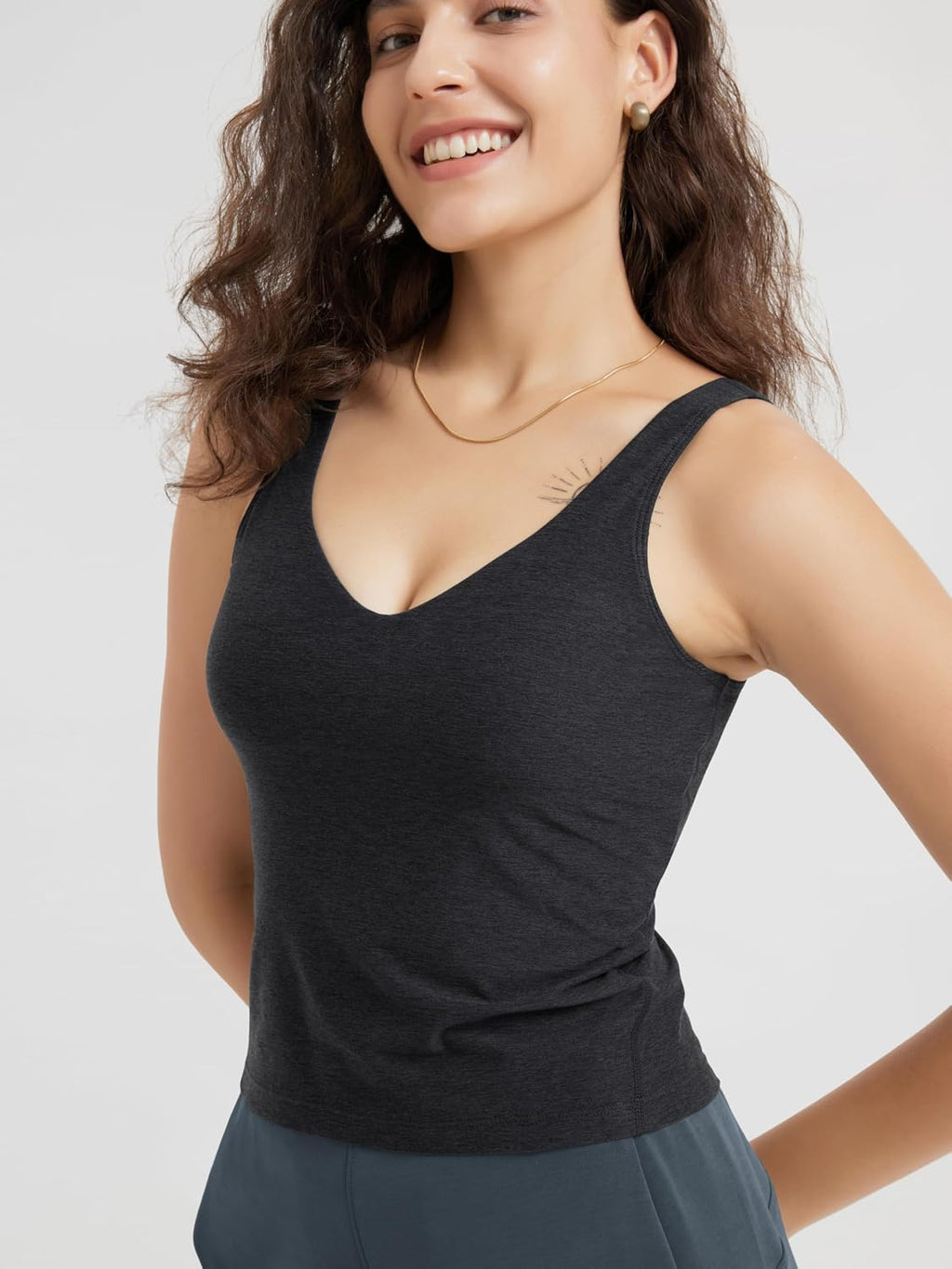 ODODOS Women's Tank Top with Built in Bra - Buttery Soft U Back Light Support Workout Yoga Sports Bra