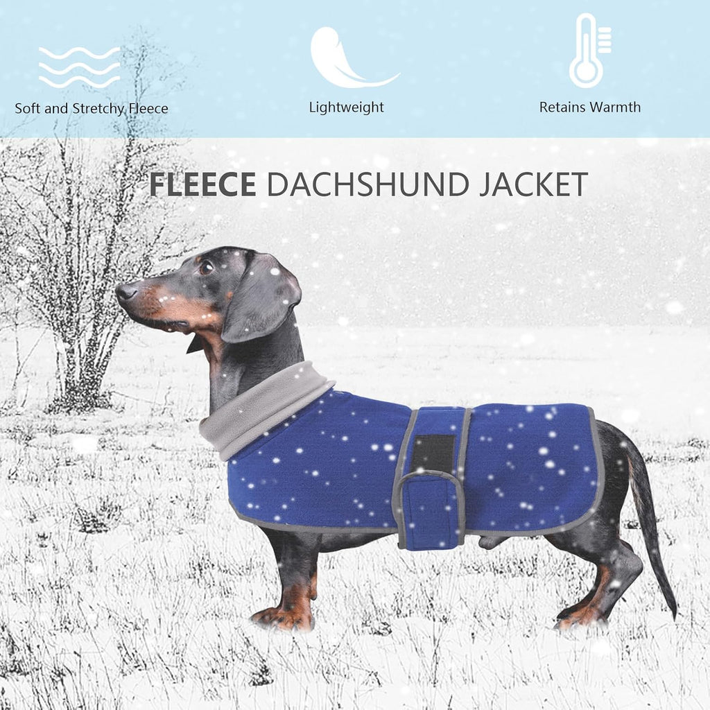 Geyecete Dachshund Sweaters for Dachshunds - Winter Coat with Padded Fleece Lining and High Collar - Dog Snowsuit with Adjustable Bands - Blue - M