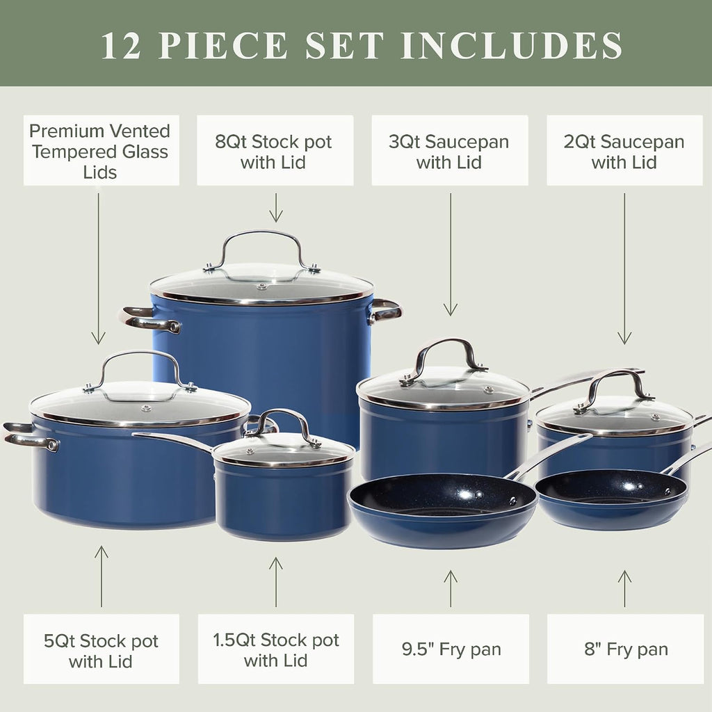 Nuwave Healthy Duralon Blue Ceramic Nonstick Cookware Set, PFAS Free