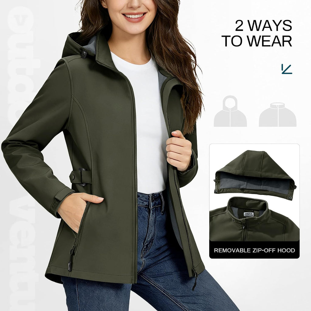 Outdoor Ventures Women's Fleece Lined Rain Jacket Waterproof Softshell Coat