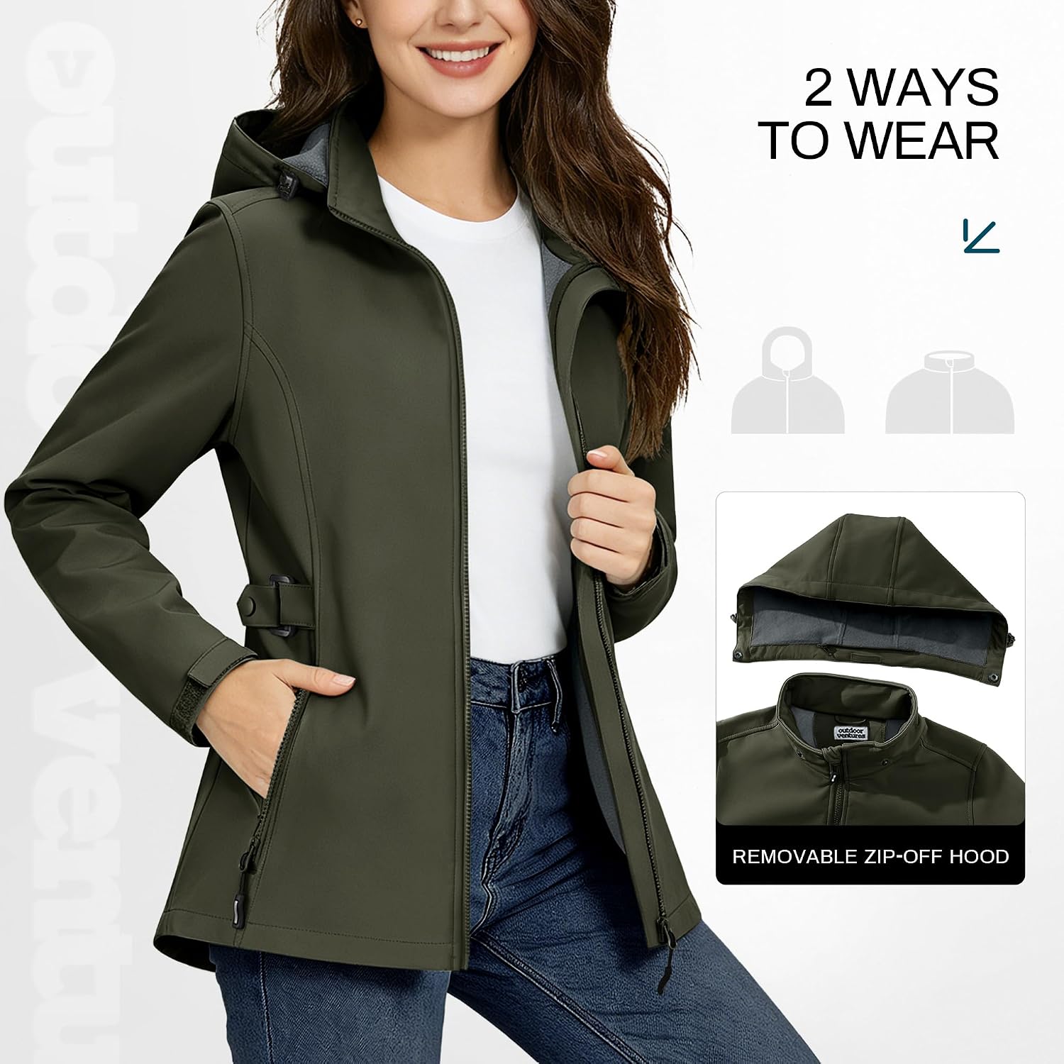 Outdoor Ventures Women's Fleece Lined Rain Jacket Waterproof Softshell Coat