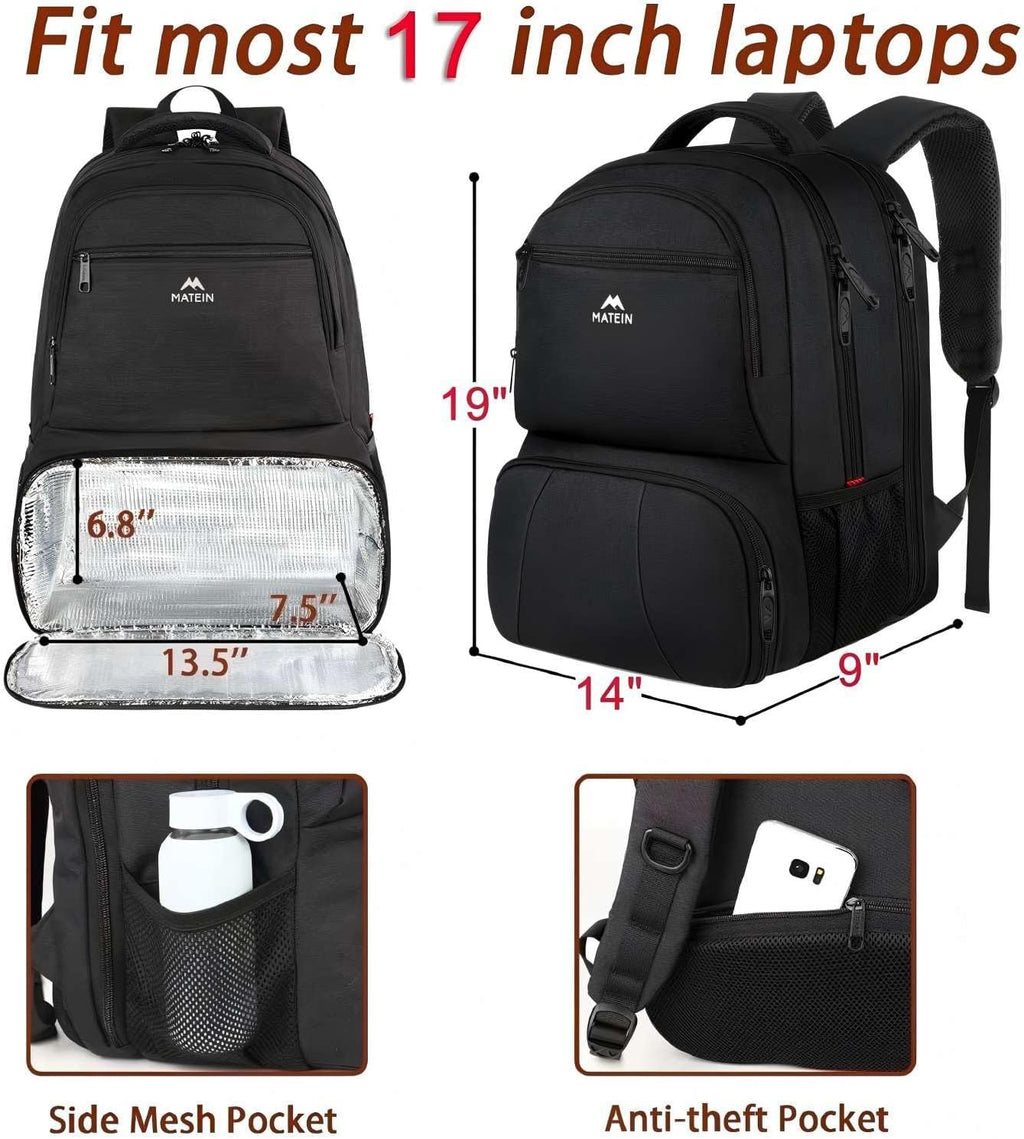 MATEIN Lunch Backpack for Men, 17 Inch Work Backpack with Lunch Compartment