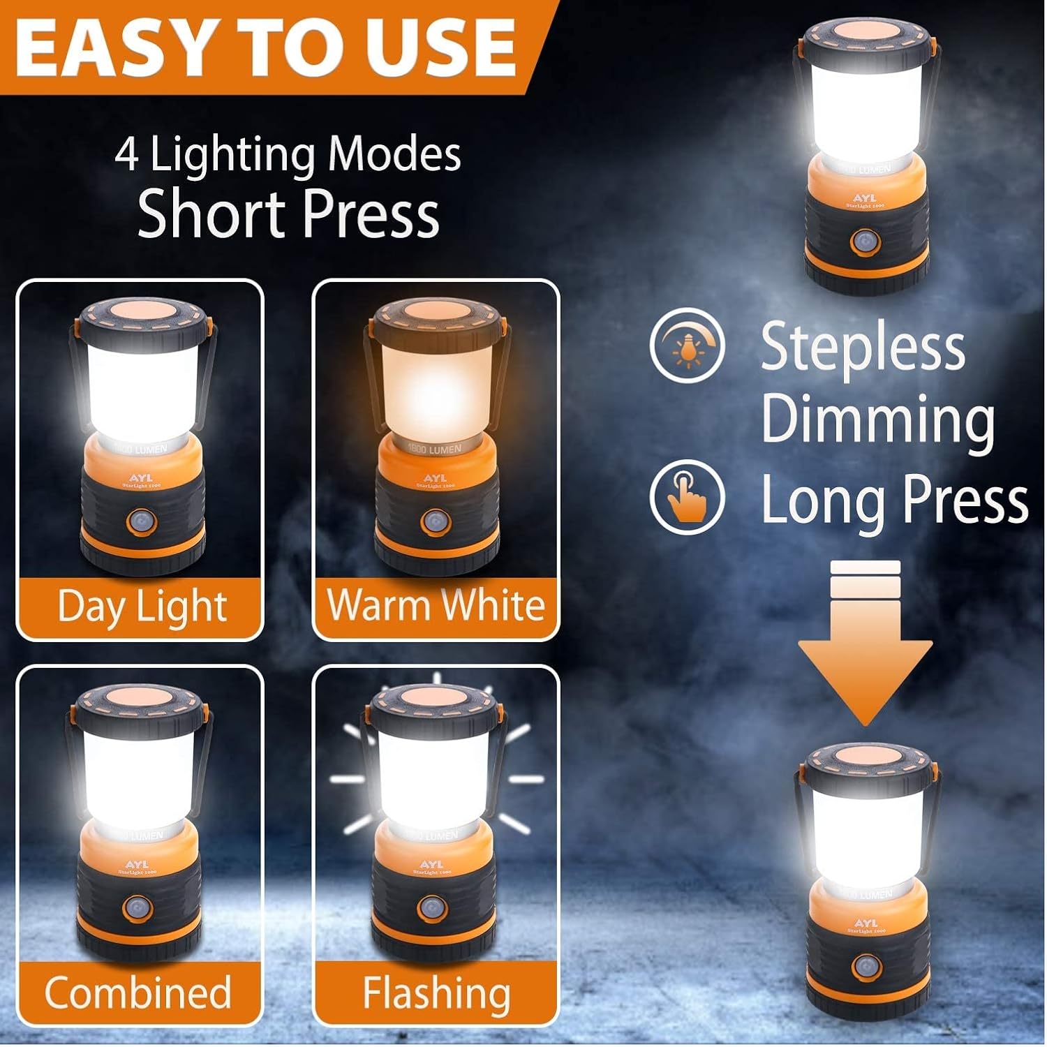 LED Camping Lantern Rechargeable, 1800LM, 4 Light Modes, 4400mAh Power Bank, IP44 Waterproof, Perfect Lantern Flashlight for Hurricane, Emergency, Power Outages, Home and More, with USB Cable (2 Pack)