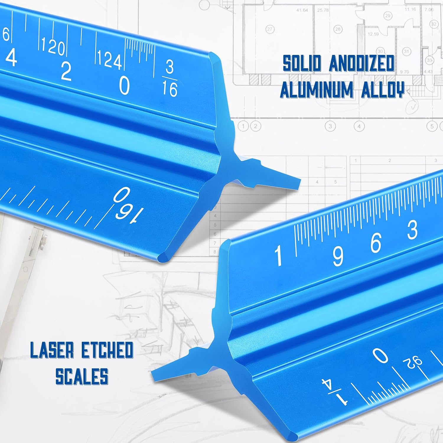 Macarrie 10 Pcs Architectural Scale Ruler 12" Engineers Scale Set, Blue