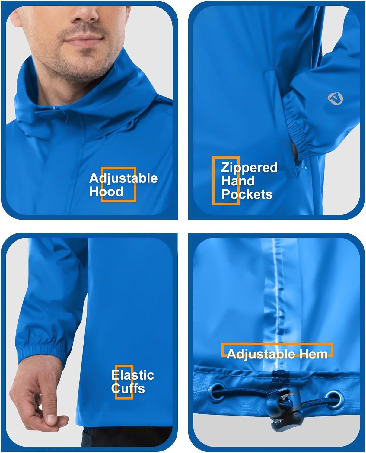 Outdoor Ventures Men's Rain Jacket Waterproof Lightweight Packable Pullover