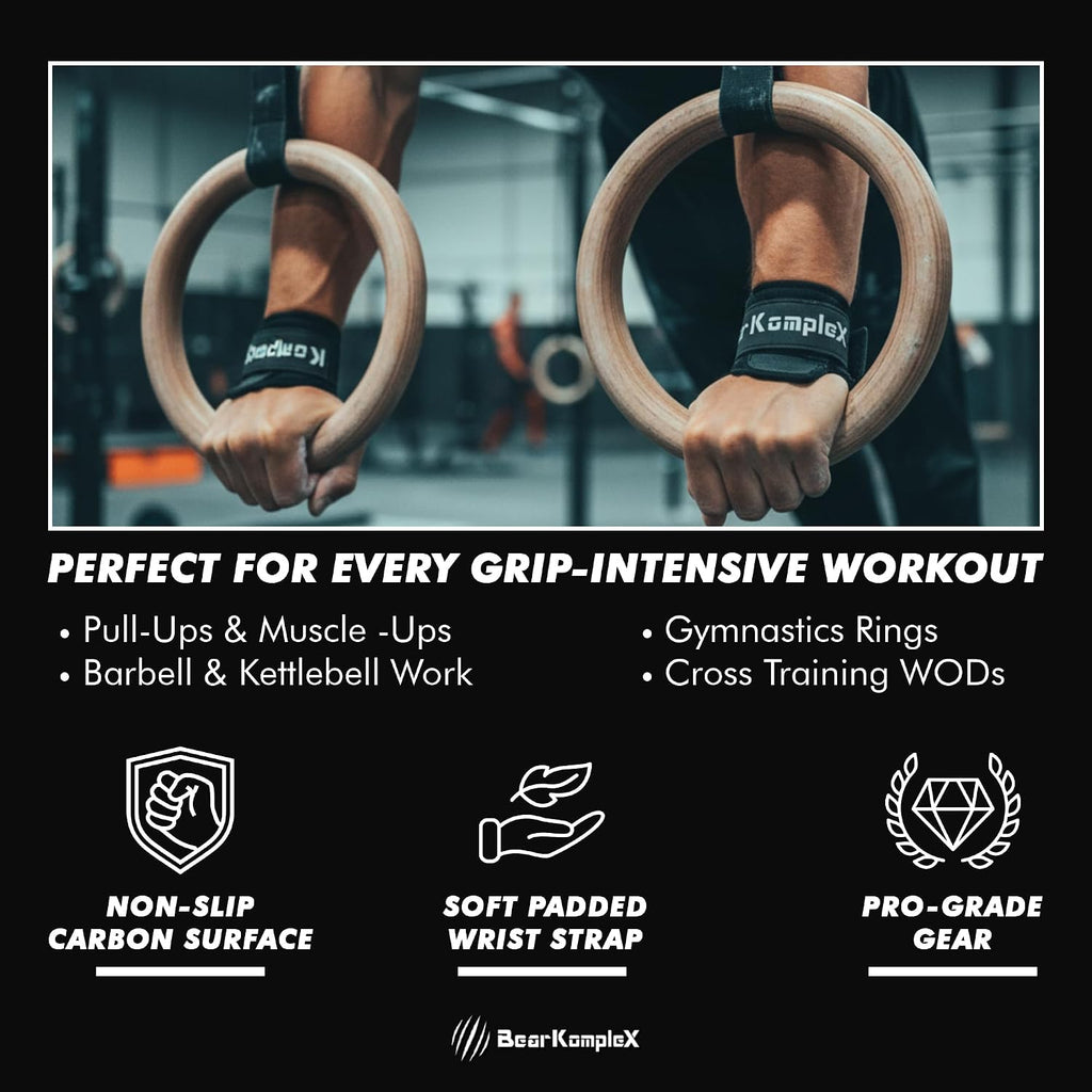 Bear KompleX No Hole Hand Grips - Non-Slip Fingerless Gymnastics Grips for Weight Lifting, Pull-ups & Cross Training | Lightweight, Padded Wrists & Foldable Grip.