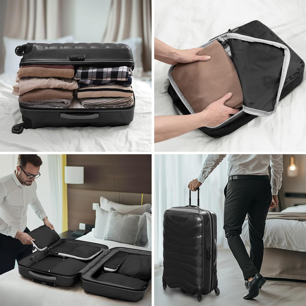 CherryNow 7 Set Compression Travel Packing Cubes for Suitcases, Black