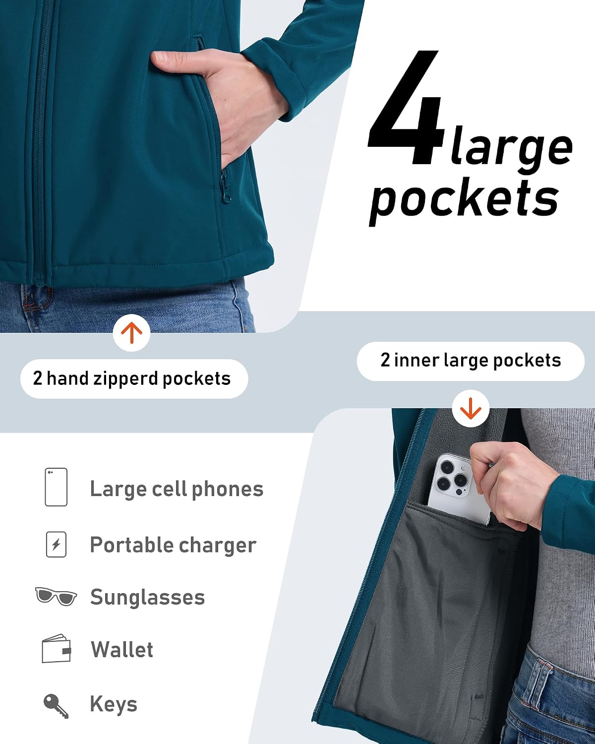 33,000ft Women's Waterproof Softshell Jacket Lightweight Fleece Lined Coat